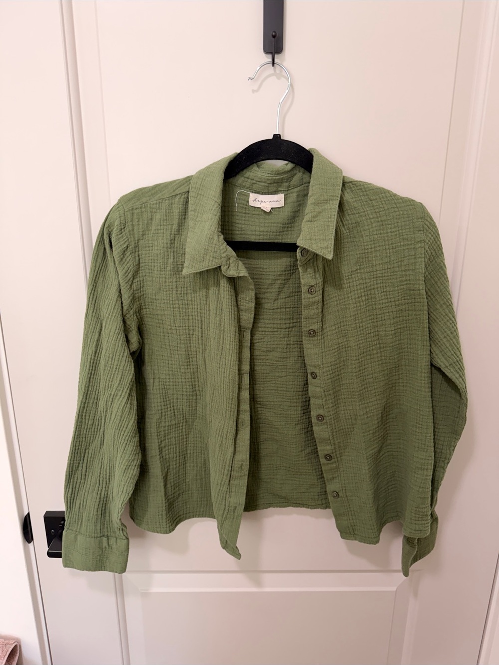 Relaxed Crinkle Button-Down Shirt in Olive Green